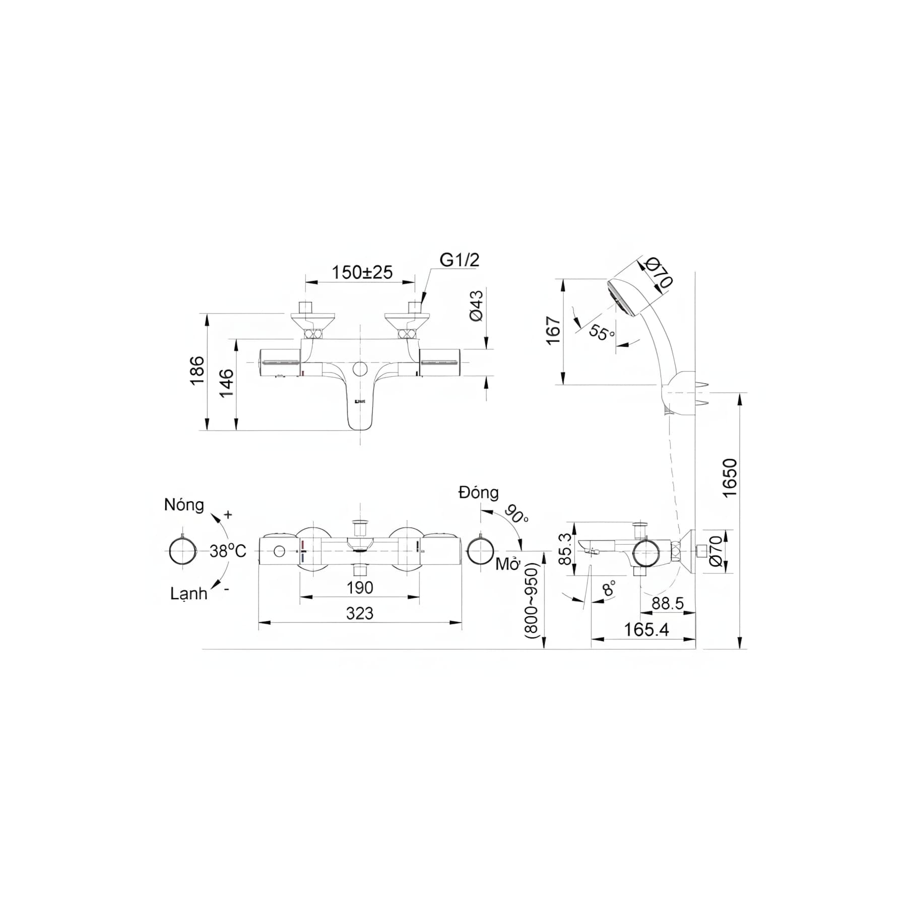 Vòi Sen Tắm Inax BFV-3413T-7C (BFV3413T7C) Nhiệt Độ Cao Cấp