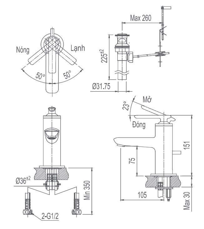 Bản vẽ kỹ thuật Vòi lavabo Inax LFV-4102S