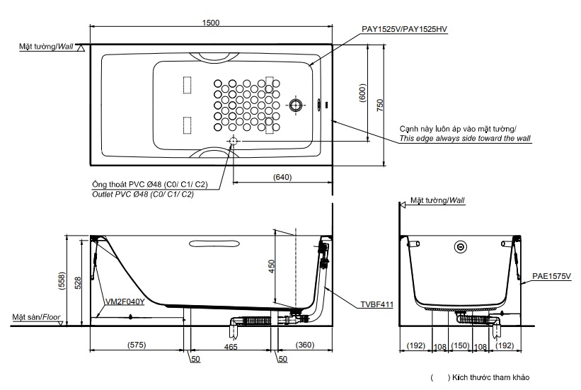 Bản vẽ kỹ thuật bồn tắm TOTO PAY1525VC-TBVF411