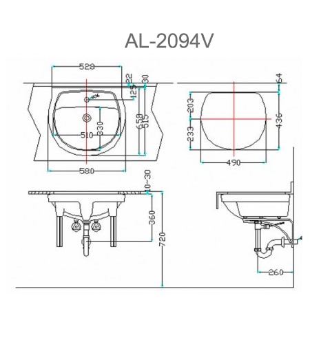 Bản vẽ kỹ thuật Chậu Rửa Lavabo Âm Bàn INAX AL-2094V