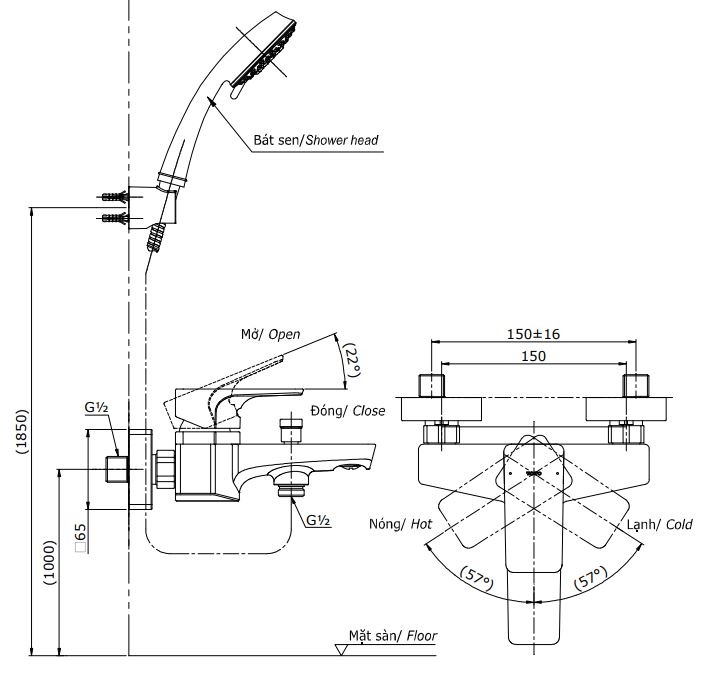  Bản vẽ bộ vòi sen TBG07302V+TBW02006A TOTO