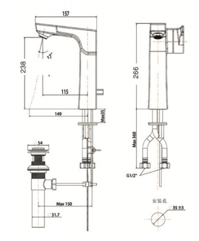 Bản vẽ kỹ thuật vòi lavabo american nóng lạnh WF1302
