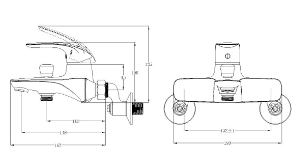 Bản vẽ kỹ thuật vòi sen tắm nóng lạnh caesar S 563C