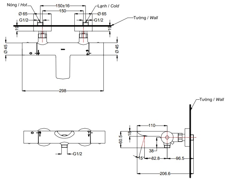 Bản vẽ kỹ thuật vòi hoa sen TOTO TBV01402B