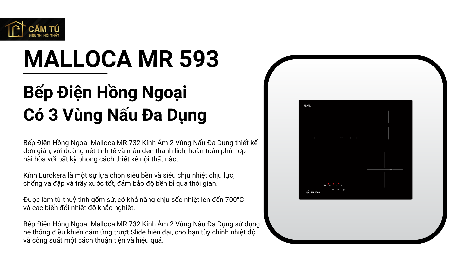 Bếp Điện Hồng Ngoại Malloca MR 593 Có 3 Vùng Nấu Đa Dụng