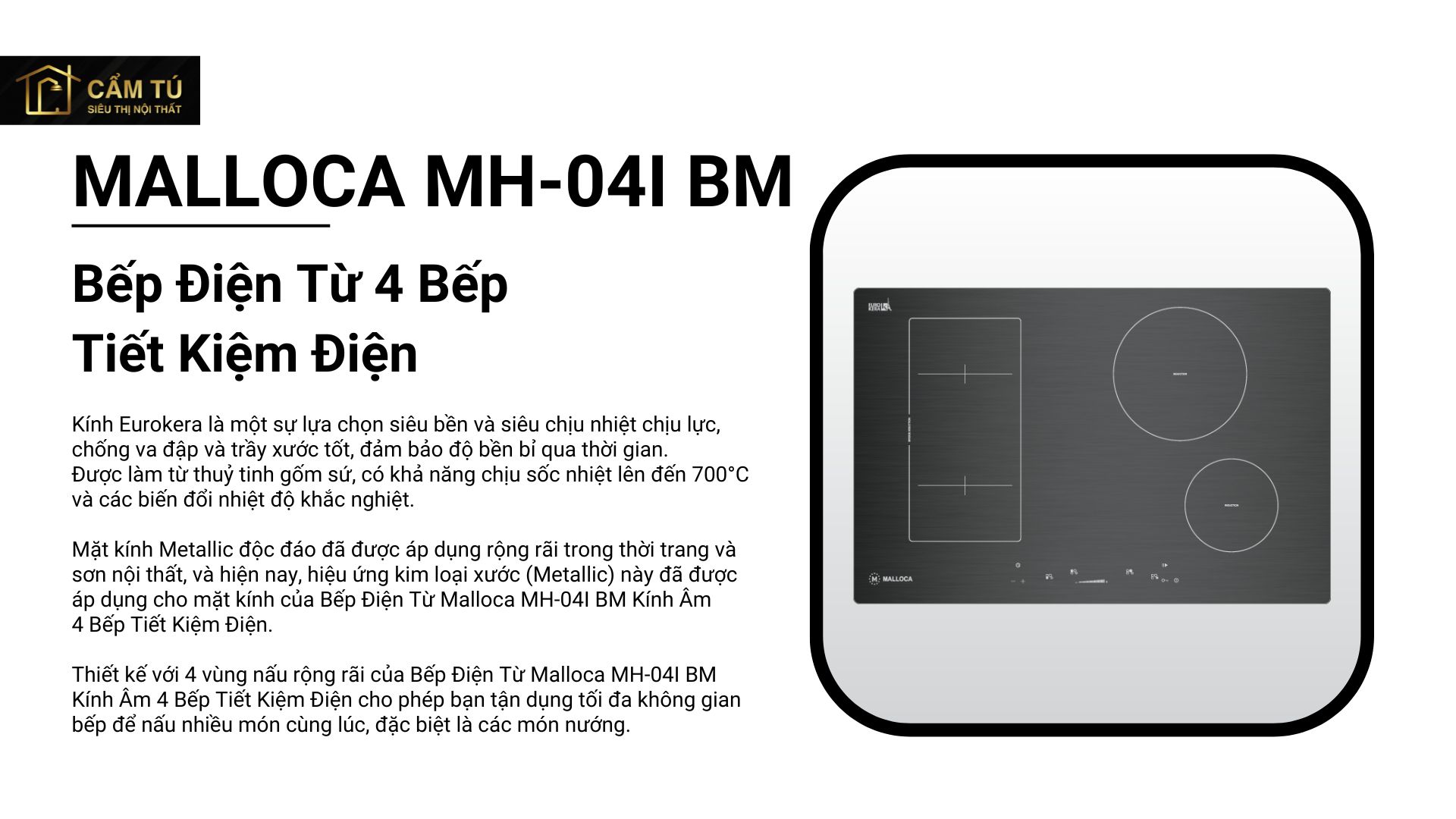 Bếp Điện Từ Malloca MH-04I BM Kính Âm 4 Bếp Tiêt Kiệm Điện