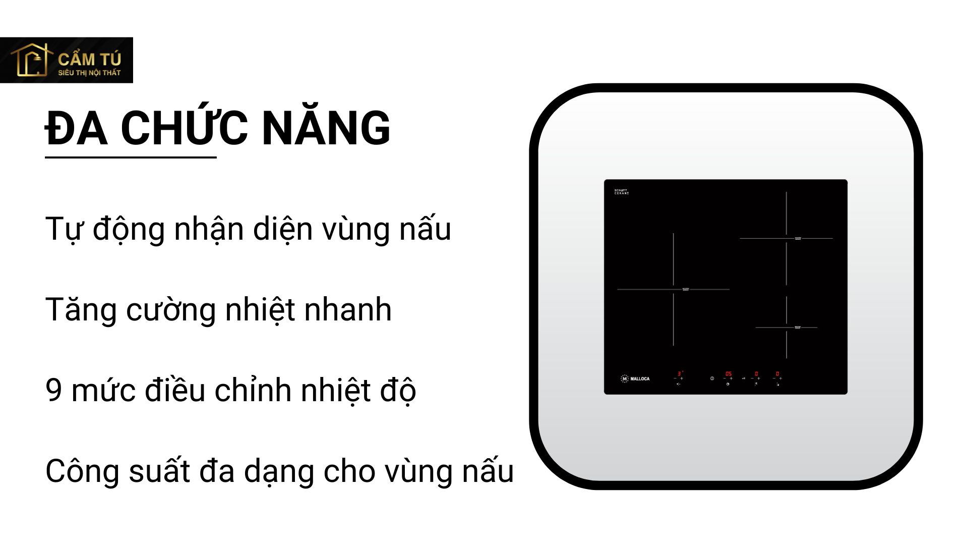 Bếp Điện Từ Malloca MI 593 BN Mặt Kính 3 Bếp Tiết Kiệm Điện