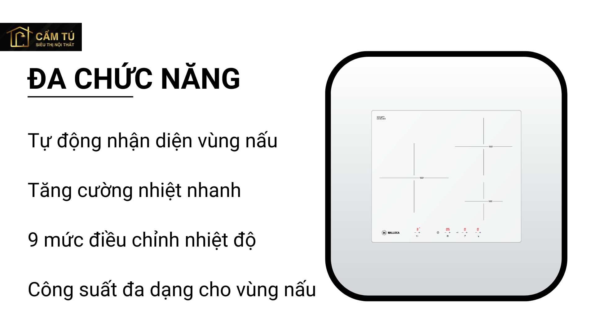 Bếp Điện Từ Malloca MI 593 WN Mặt Kính 3 Bếp Tiết Kiệm Điện