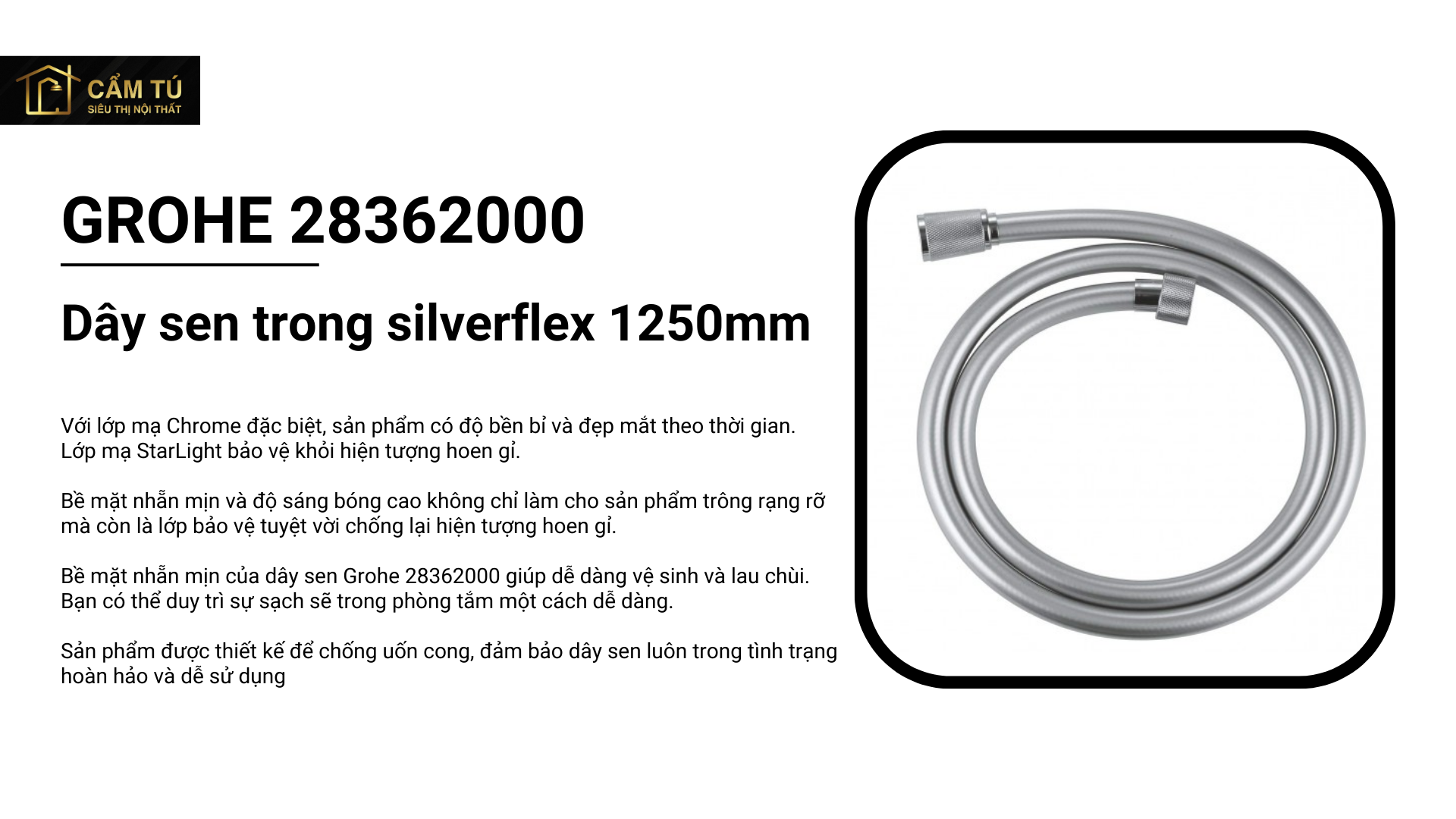 Dây sen trong silverflex 1250mm Grohe 28362000