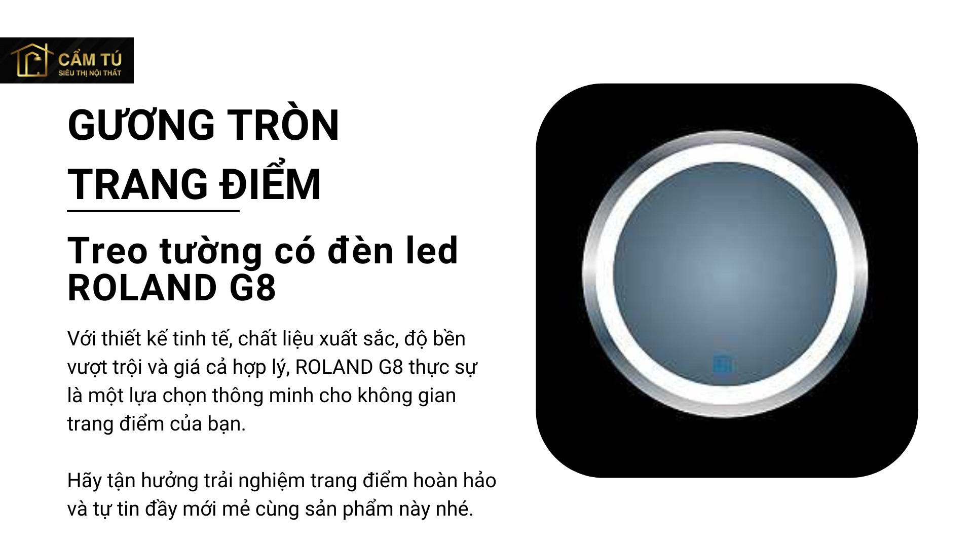 Gương tròn trang điểm treo tường có đèn led ROLAND G8