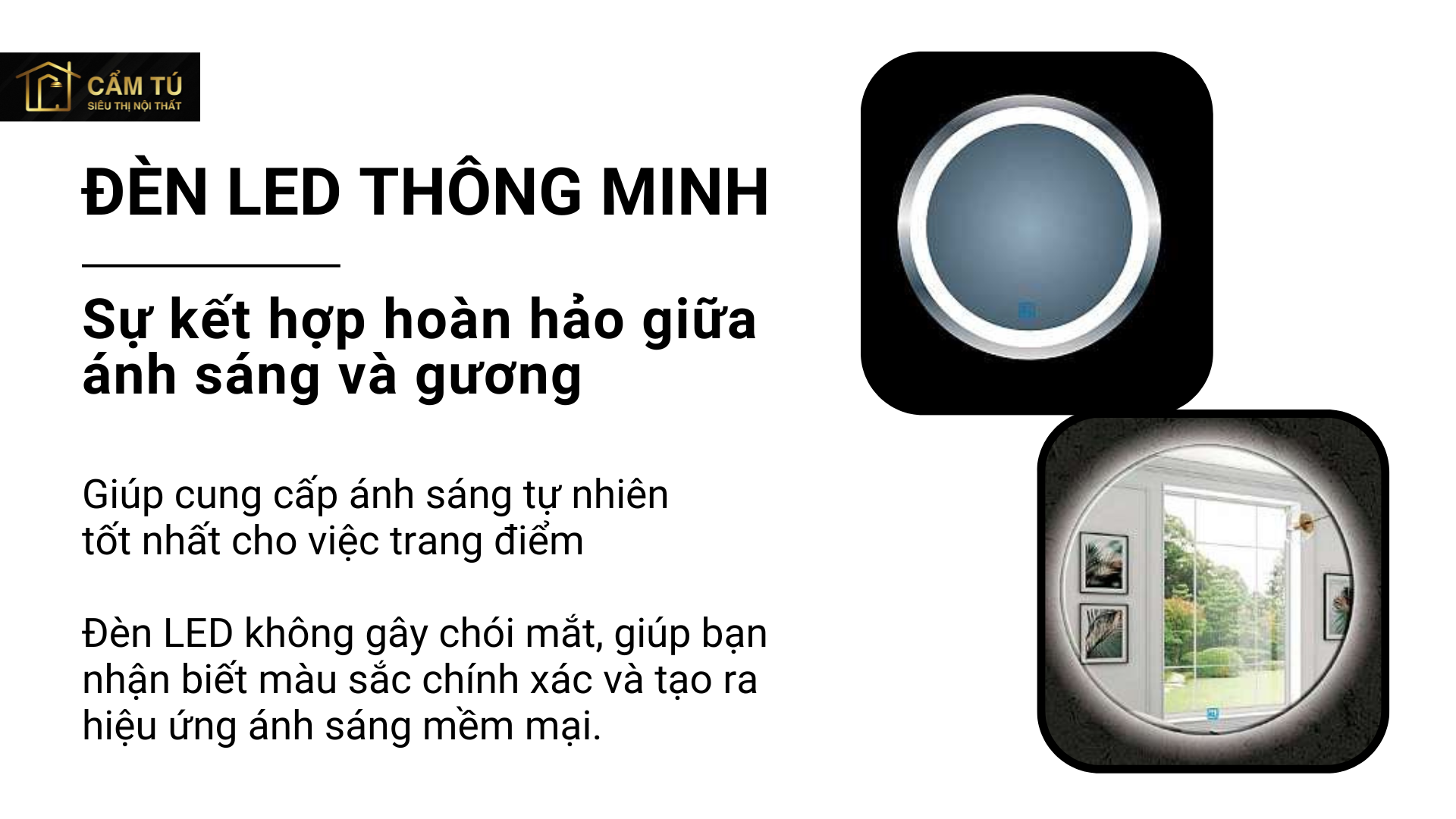 Gương tròn trang điểm treo tường có đèn led ROLAND G8