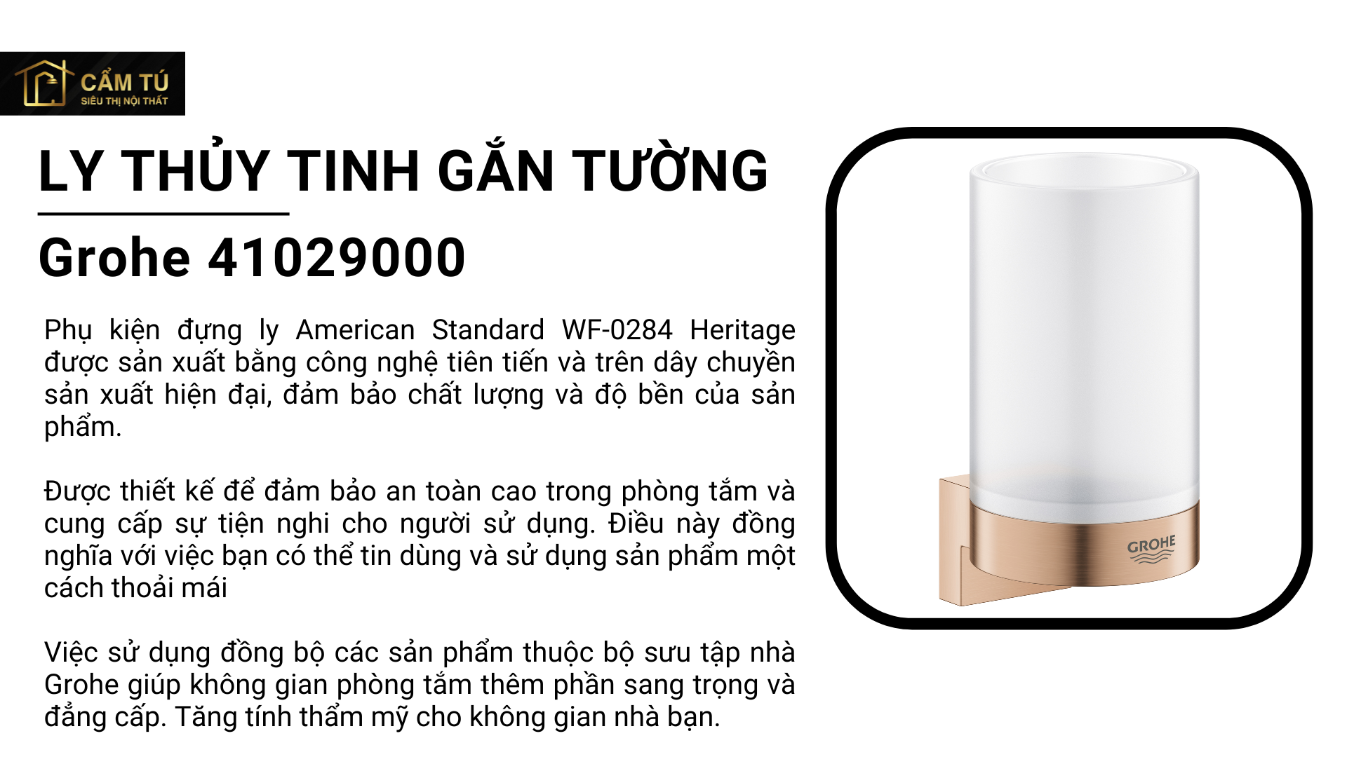 Ly thủy tinh gắn tường Grohe 41029000