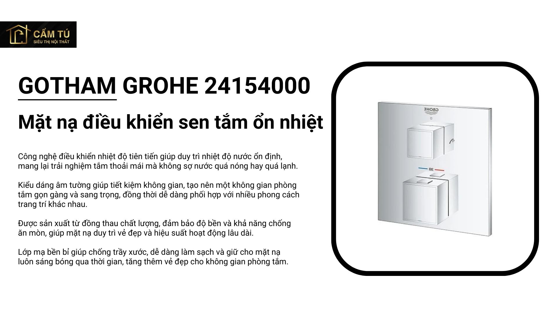 Mặt nạ điều khiển sen tắm ổn nhiệt hơn tại Gotham Grohe 24154000