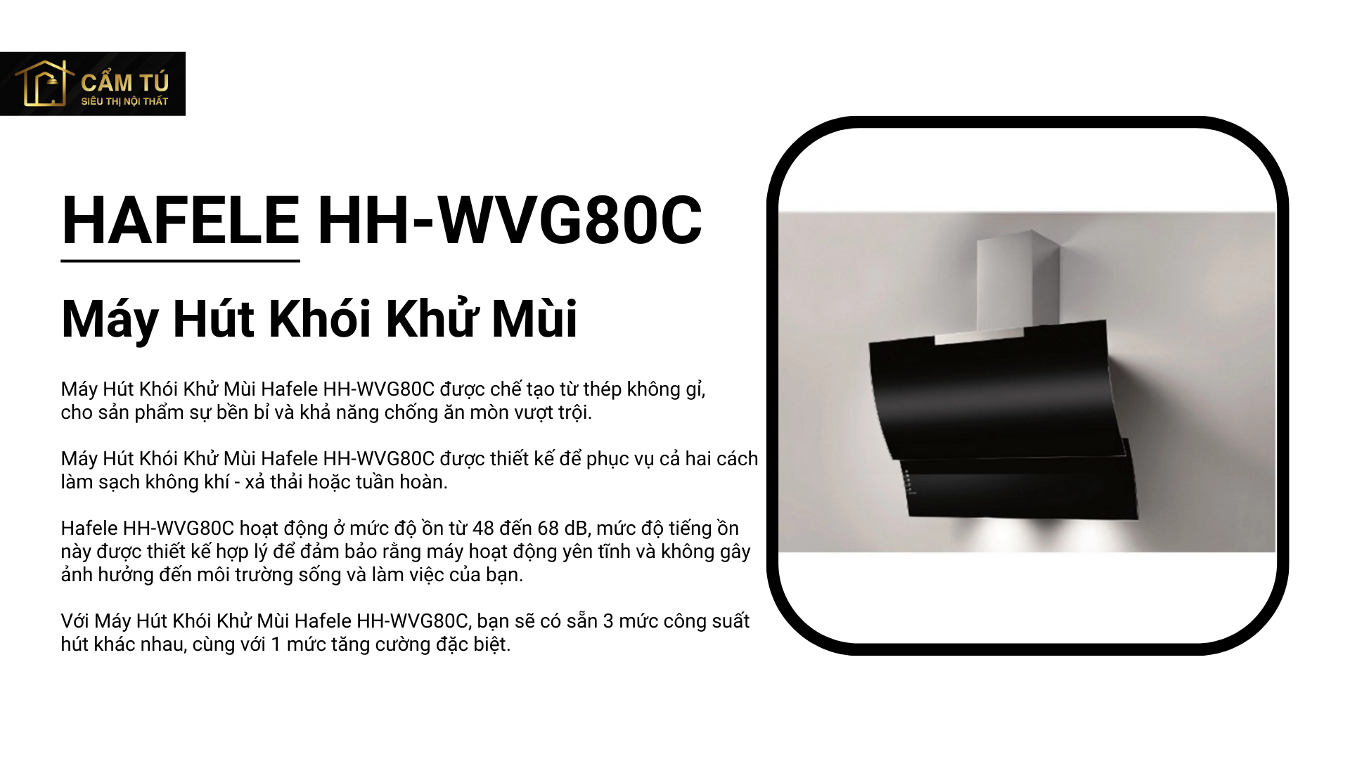 Máy Hút Khói Khử Mùi Hafele HH-WVG80C 538.84.228 Gắn Tường Lực Hút Mạnh