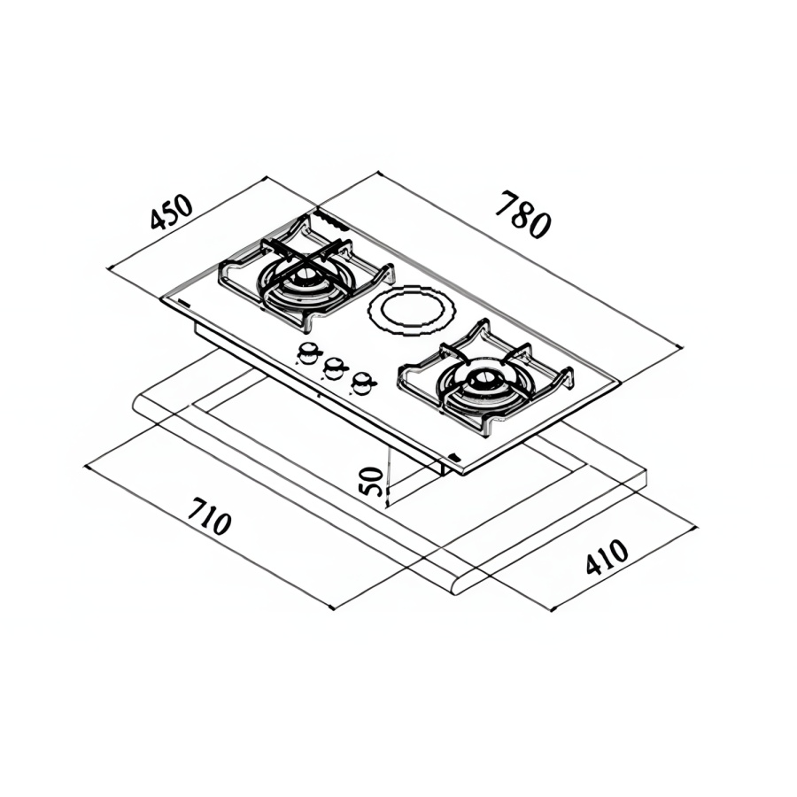 Bản vẽ Bếp gas âm Teka CGW Lux 78 2G 1P AI AL 2TR CI 40215002