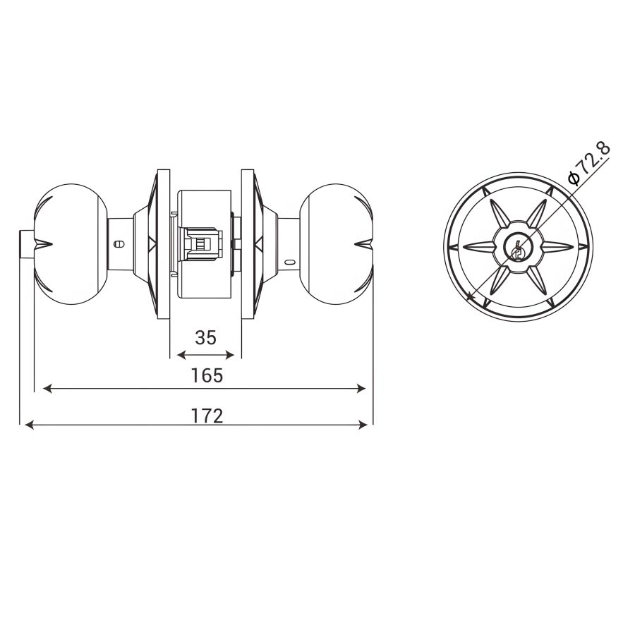 Bản vẽ Khóa tay nắm tròn Huy Hoàng EX 02 V