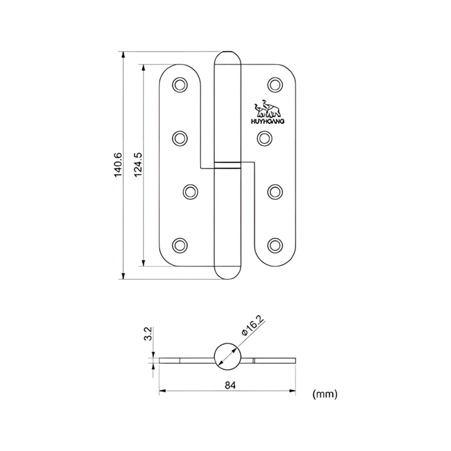 Bản vẽ Bản lề cối tôn Huy Hoàng 01 Sơn đen