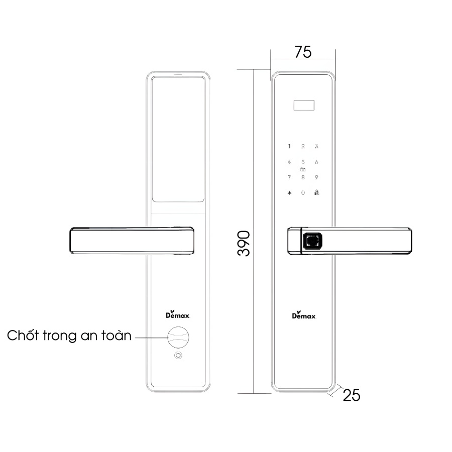 Bản vẽ Khoá cửa vân tay Demax EL622 AC Của Đức