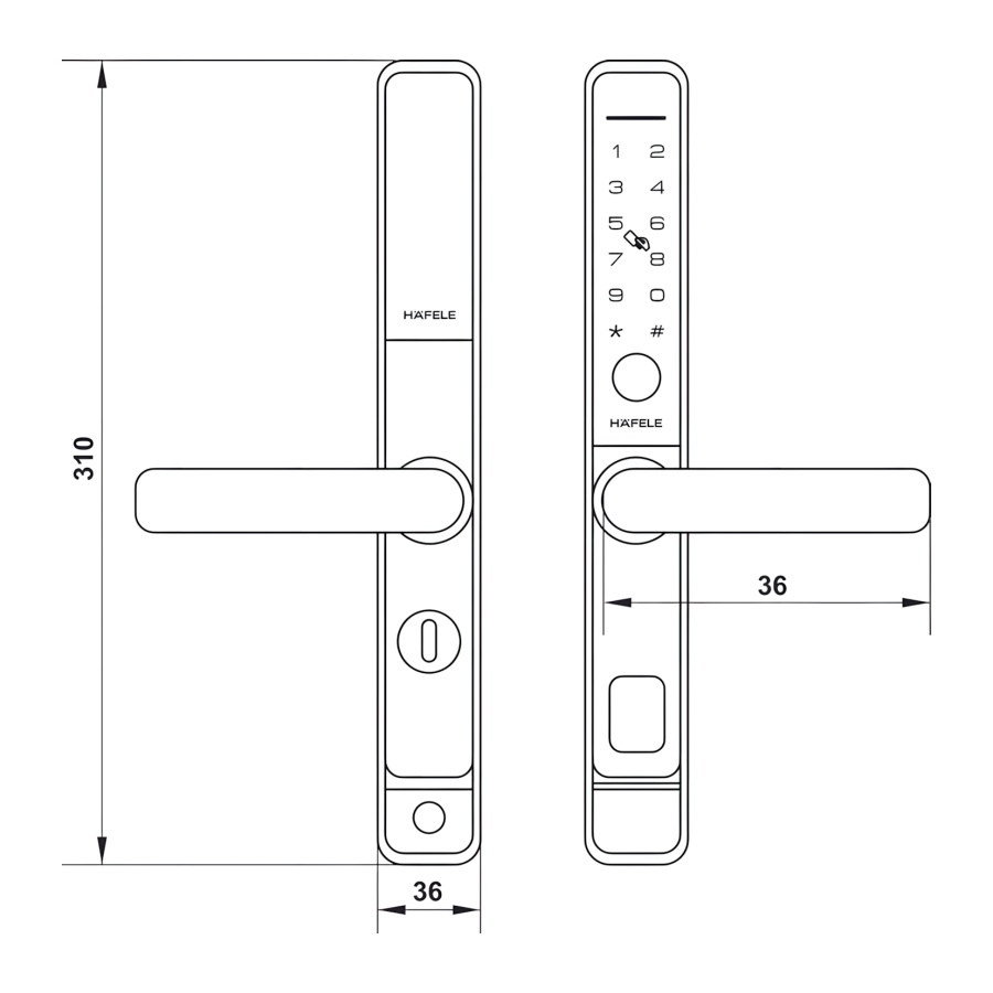 Bản vẽ Khóa Điện Tử Cửa Nhôm Hafele DL6600