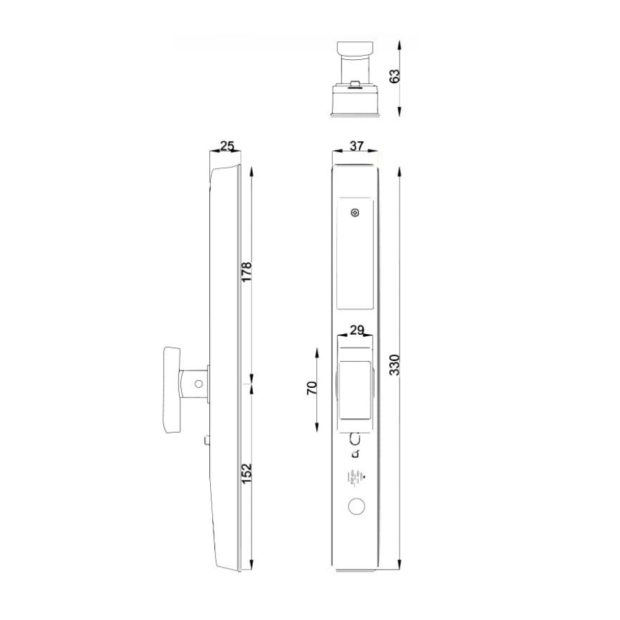Bản vẽ Khóa điện tử Hubert Cửa Nhôm HB CN39 Style B