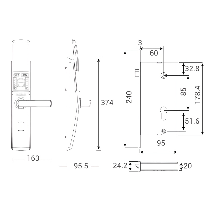 Bản vẽ Khóa điện tử vân tay Huy Hoàng 05 vàng