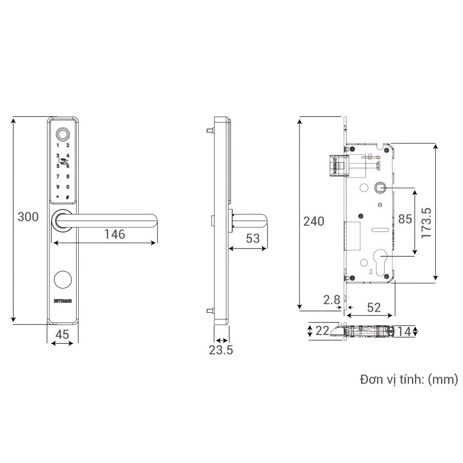 Bản vẽ Khóa tay nắm điện tử Huy Hoàng TNHD12