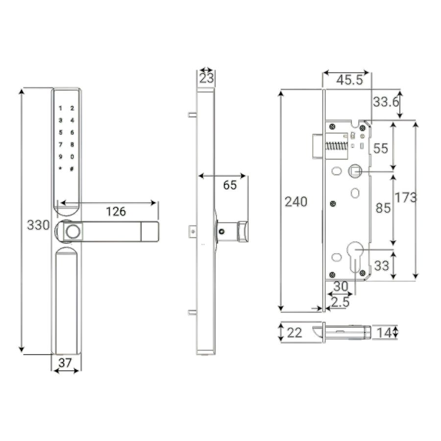 Bản vẽ Khóa tay nắm điện tử Huy Hoàng TNHD19
