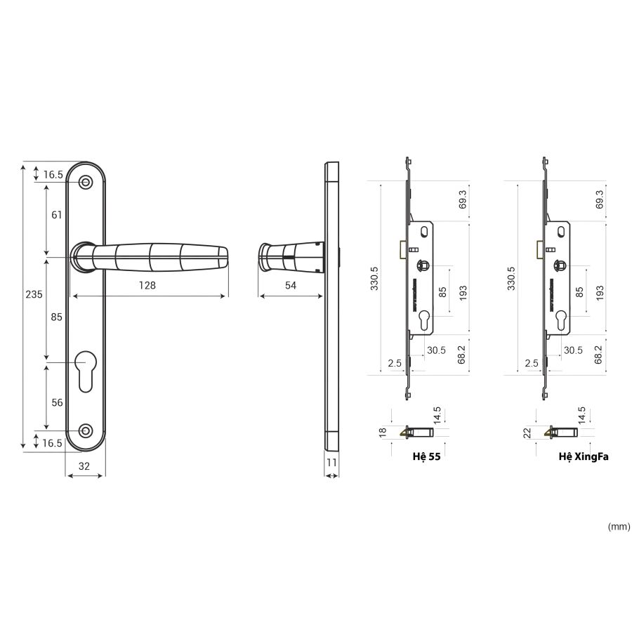 Bản vẽ Khóa tay nắm đa điểm Huy Hoàng HCX 66