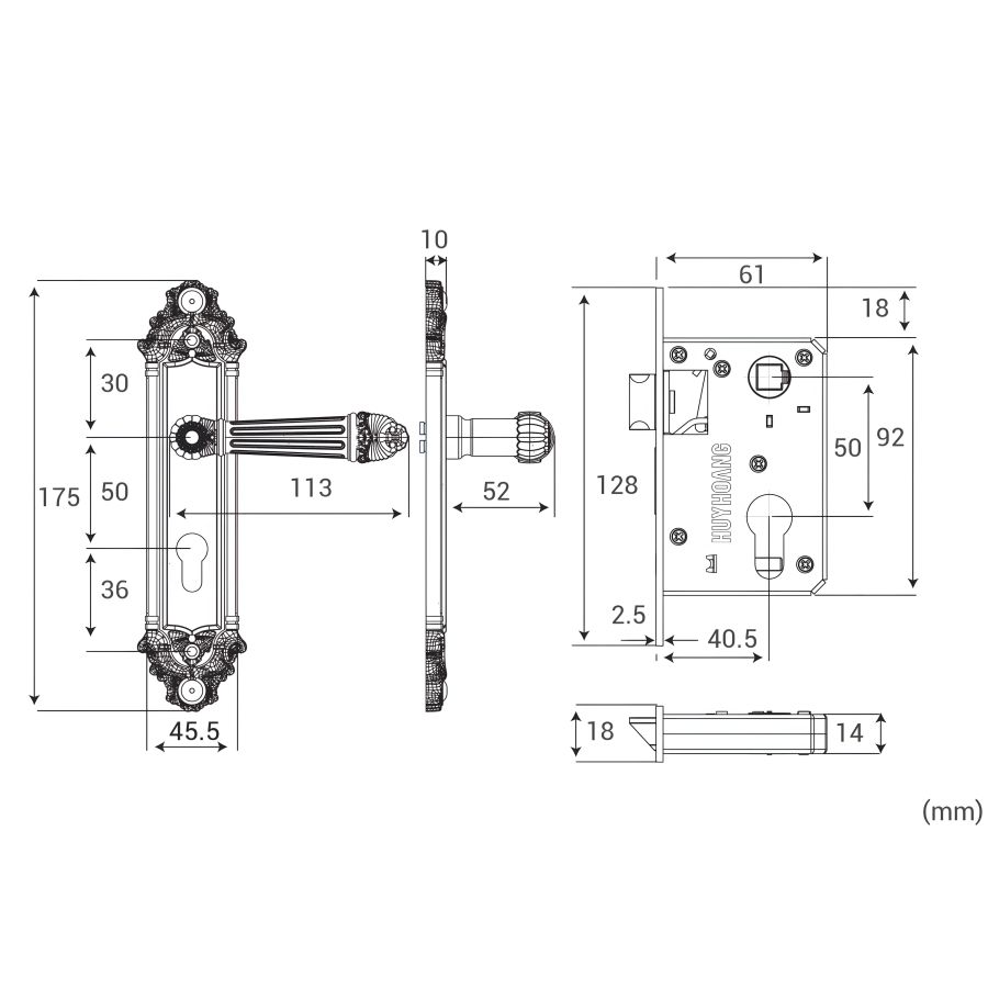 Bản vẽ Khóa tay nắm Huy Hoàng EX 5026