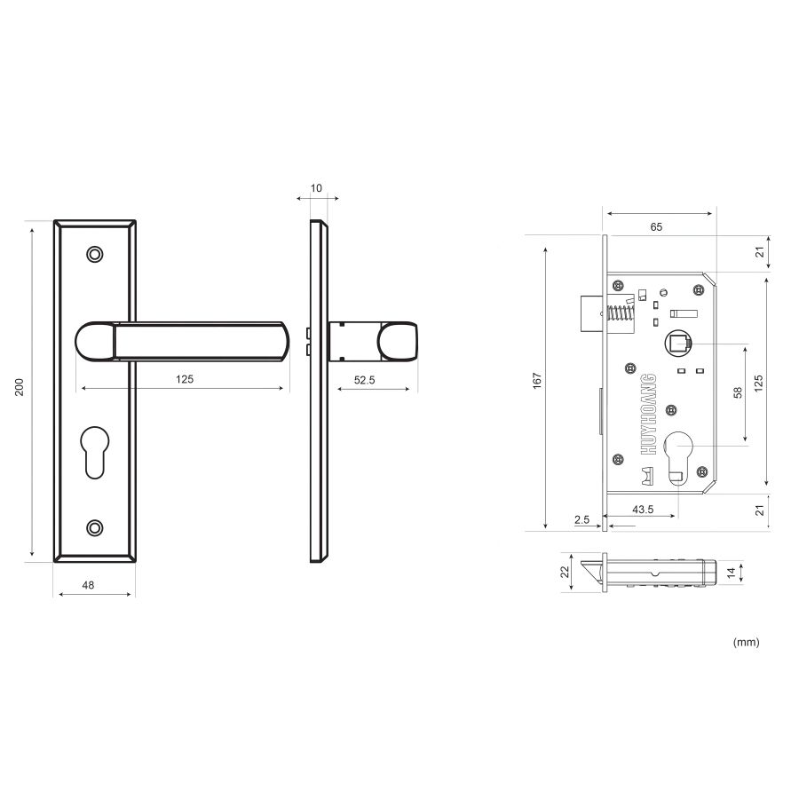 Bản vẽ Khóa tay nắm Huy Hoàng EX 5833 Điện Zi titan