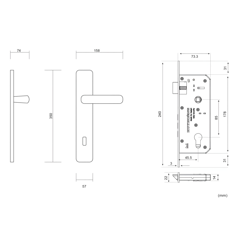 Bản vẽ Khóa Tay nắm HeleH HC 85 QUEEN PVD Gold