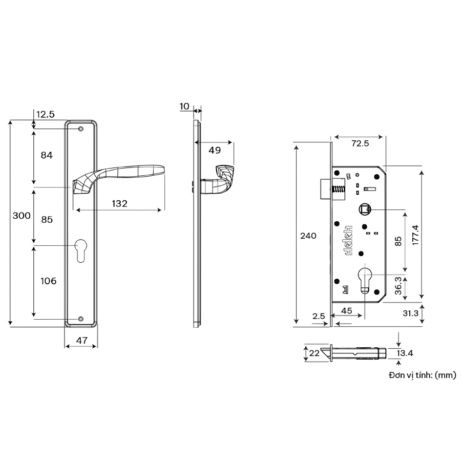 Bản vẽ Khóa Tay nắm cửa HeleH HCP 85 Diamond TNHCP85D