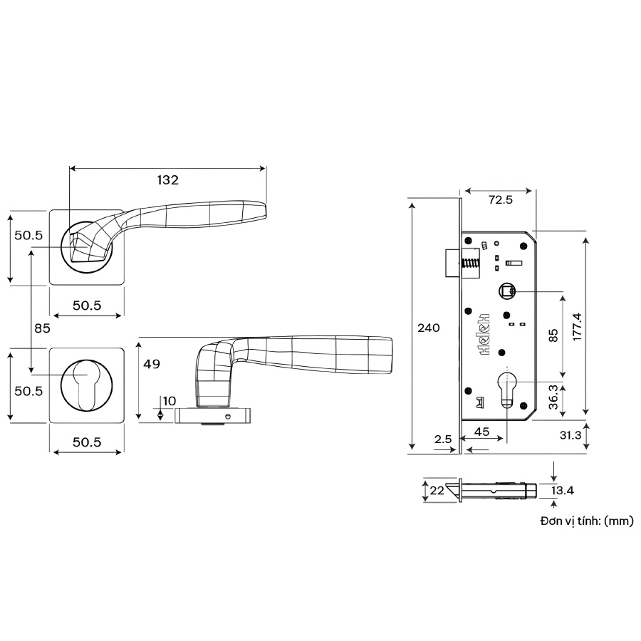 Bản vẽ Khóa Tay nắm phân thể HeleH HCC 85 Diamond