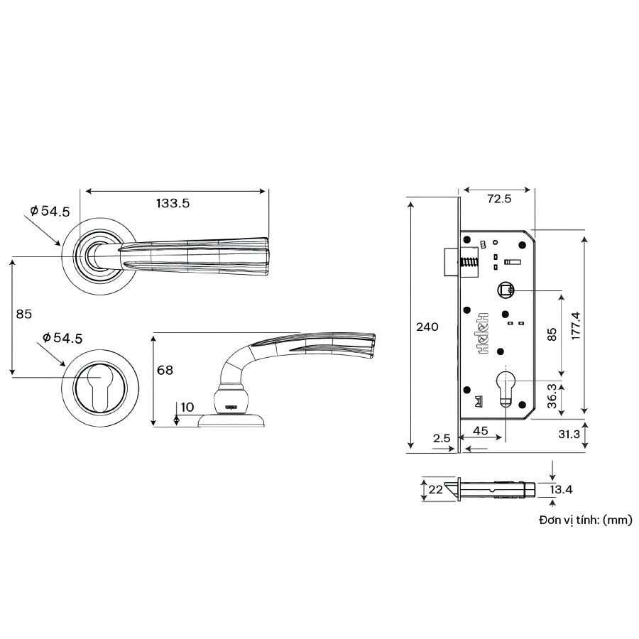 Bản vẽ Khóa Tay nắm phân thể HeleH HCC 85 Ruby