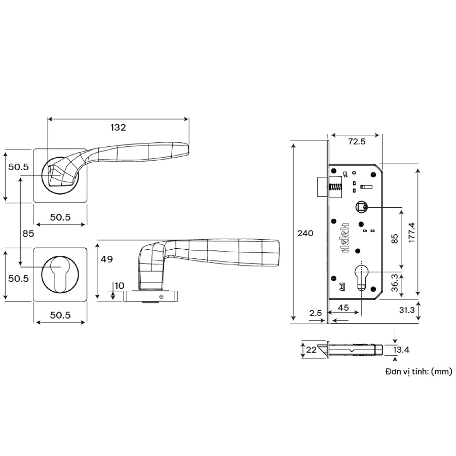 Bản vẽ Khóa Tay nắm phân thể HeleH HCP 85 Diamond TNPTHCP85D