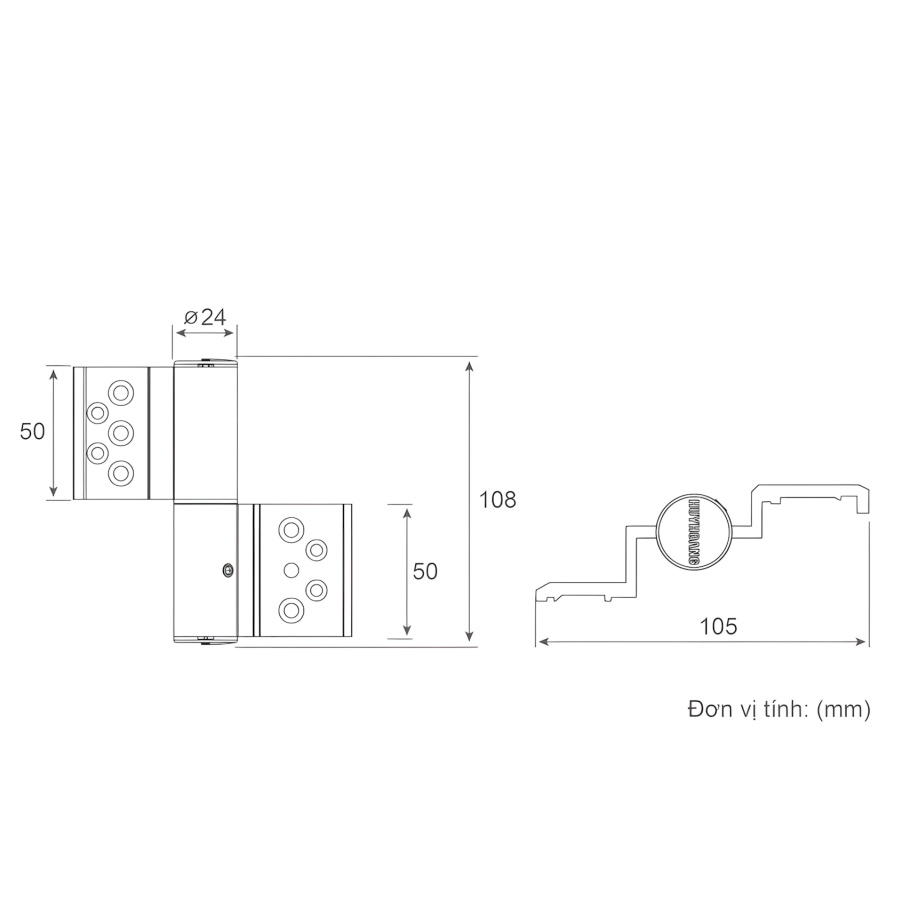 Bản vẽ Bản lề Huy Hoàng 2D hệ 55 Sơn trắng