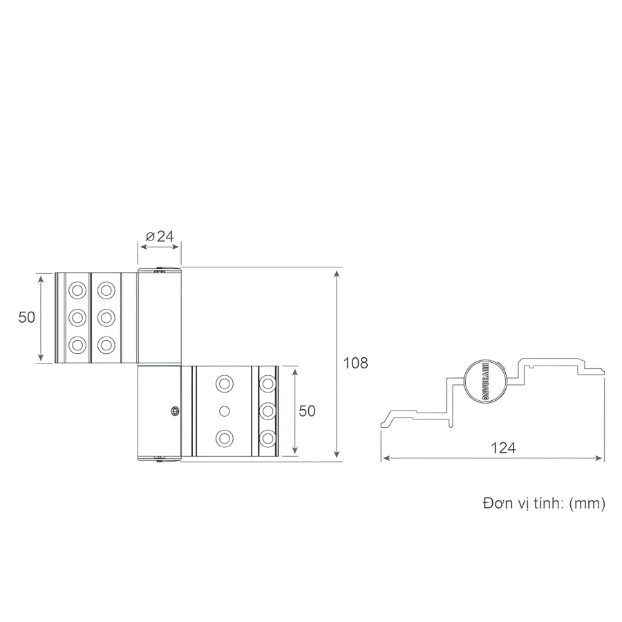 Bản vẽ Bản lề lá Huy Hoàng 2D 2 cánh Xingfa Sơn trắng