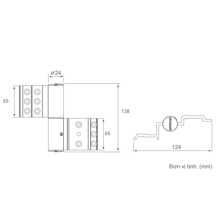 Bản lề HeleH 2D dài 2 cánh hệ xingfa Sơn Trắng