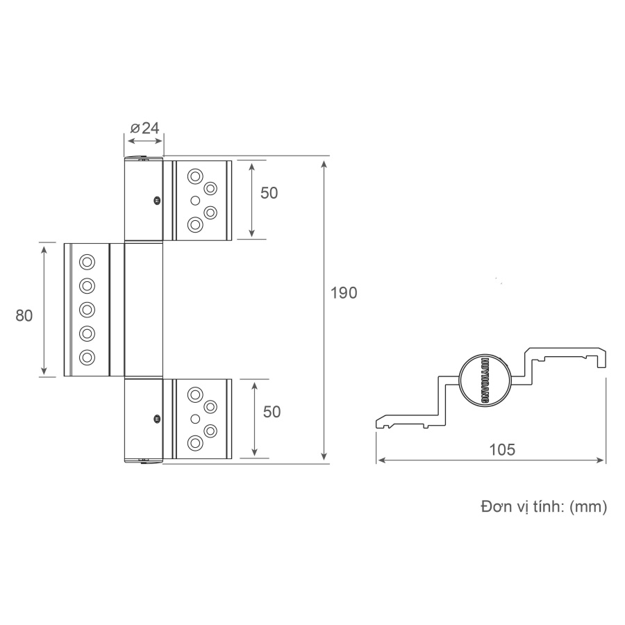 Bản vẽ Bản lề Huy Hoàng 4D hệ 55 Sơn đen