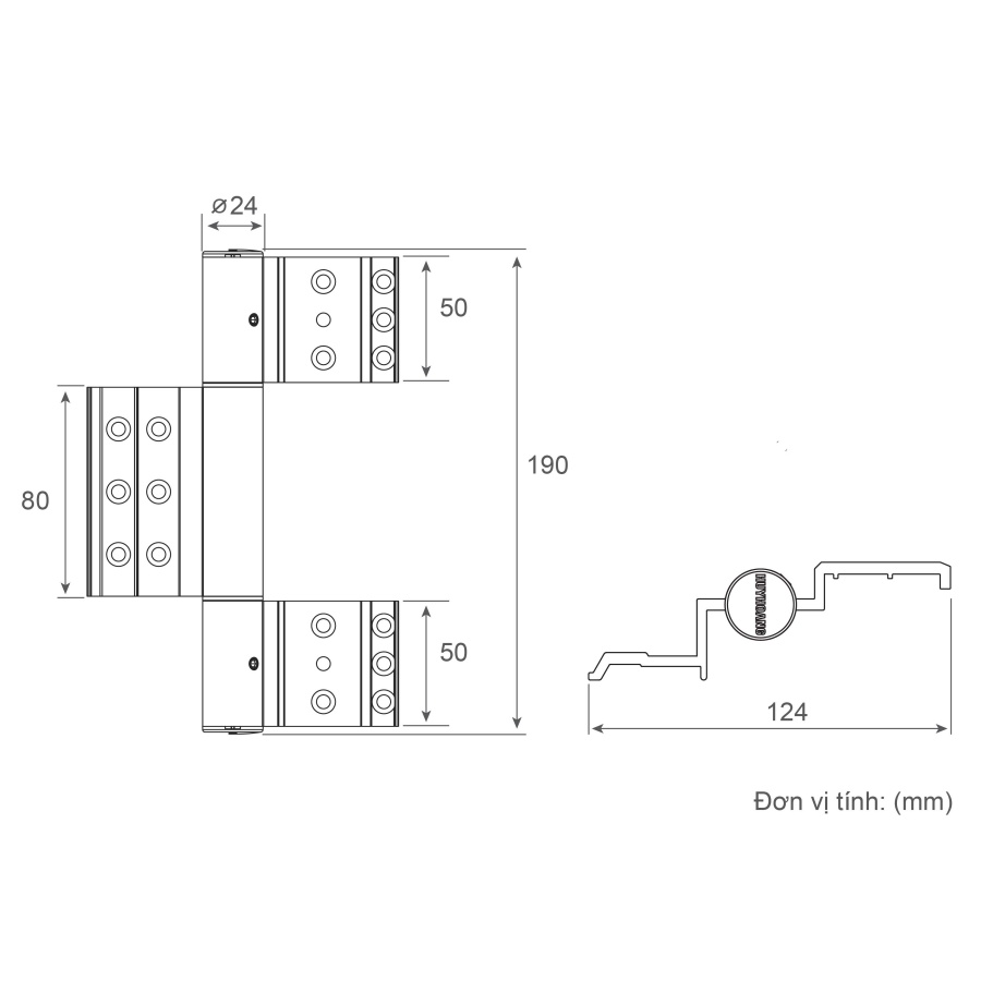 Bản vẽ Bản lề lá Huy Hoàng 4D 2 cánh Xingfa Sơn Trắng