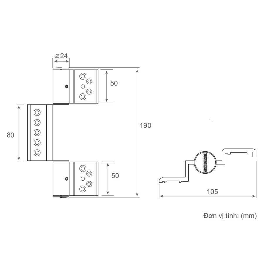 Bản vẽ Bản lề Huy Hoàng 4D 2 Cánh Xingfa Điện Zi Titan