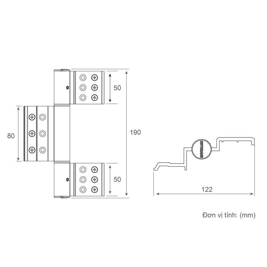 Bản vẽ Bản lề Huy Hoàng 4D 4 cánh Xingfa Sơn Đen