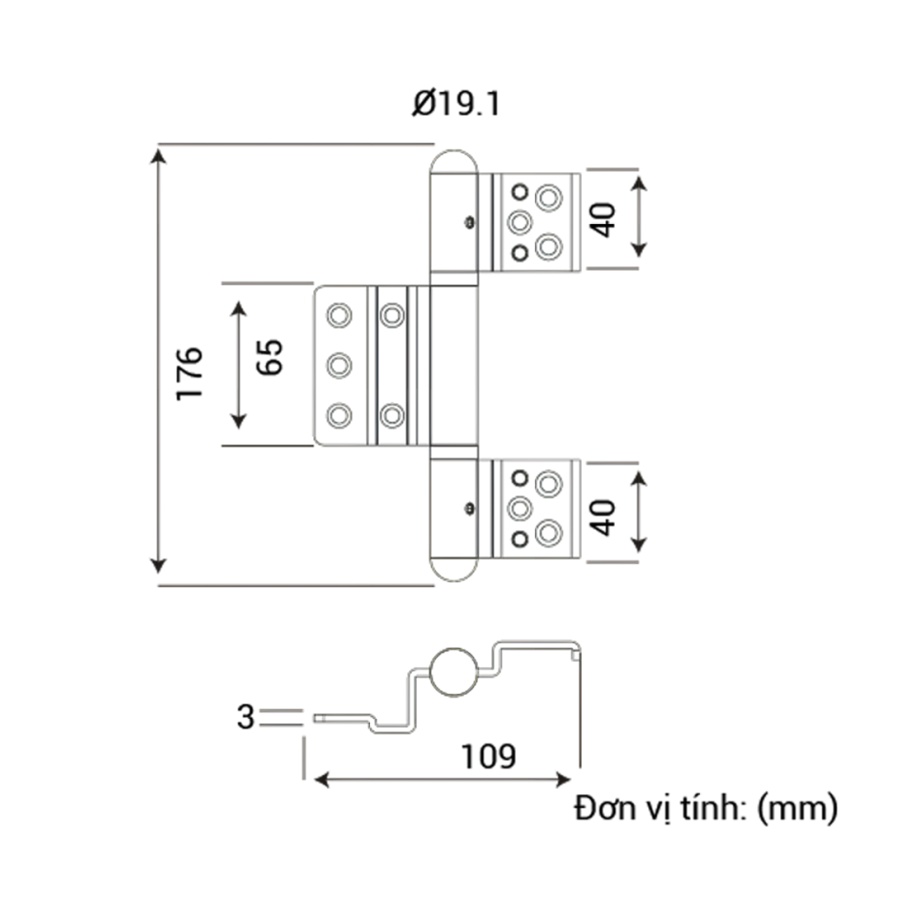 Bản vẽ Bản lề lá Huy Hoàng AP05 4 cánh hệ Xingfa Sơn đen