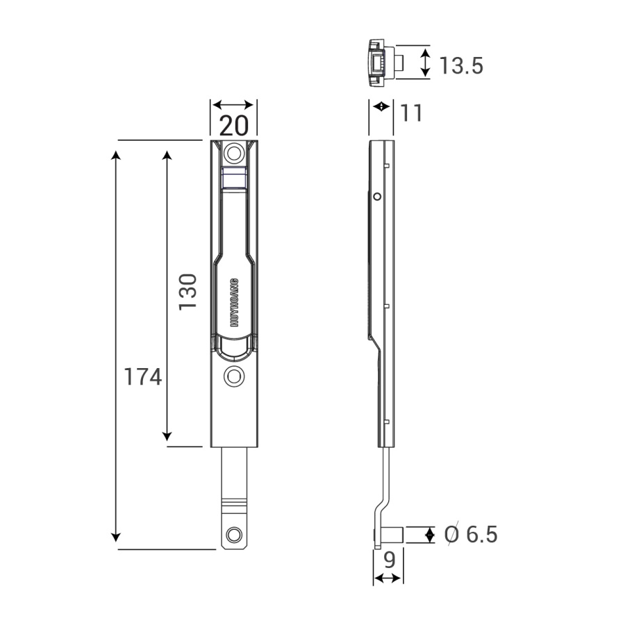 Bản vẽ Chốt bật AP Huy Hoàng 01 hệ Xingfa Sơn đen