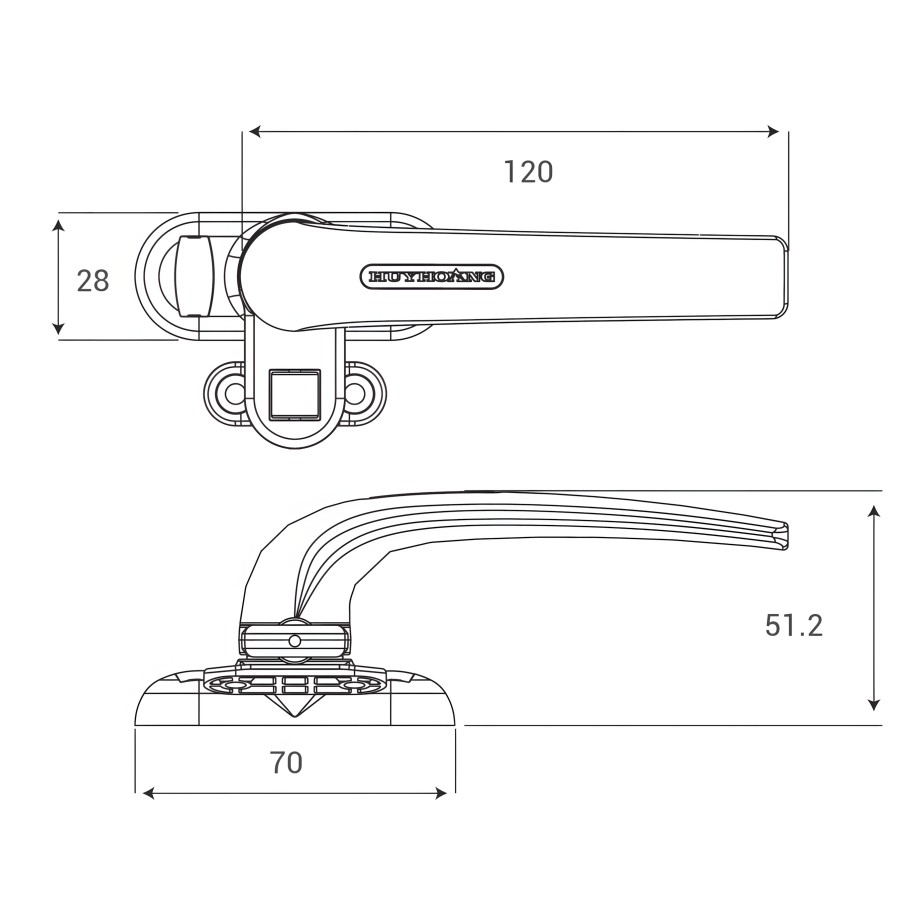 Bản vẽ Khóa tay nắm cửa sổ Huy Hoàng AP01 hệ 55 Sơn đen