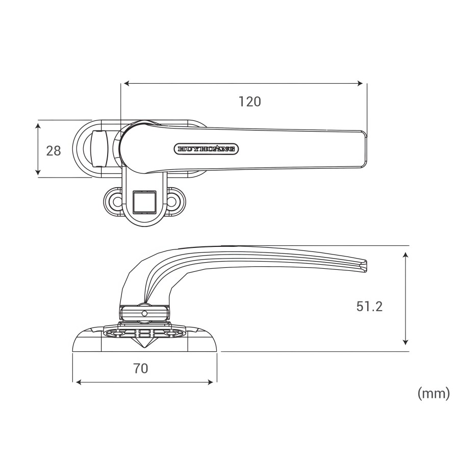 Bản vẽ Khóa tay nắm cửa sổ Huy Hoàng AP01 hệ 55 Sơn trắng