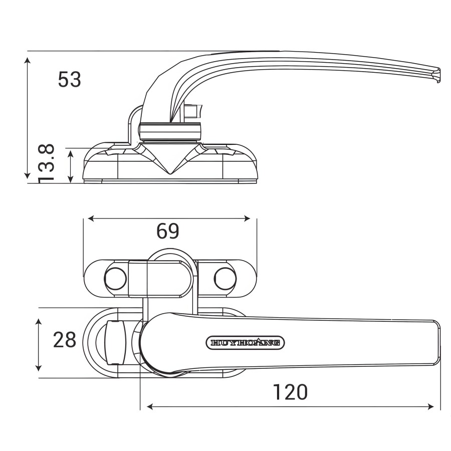 Bản vẽ Khóa tay nắm cửa sổ Huy Hoàng AP01 hệ Xingfa Sơn đen