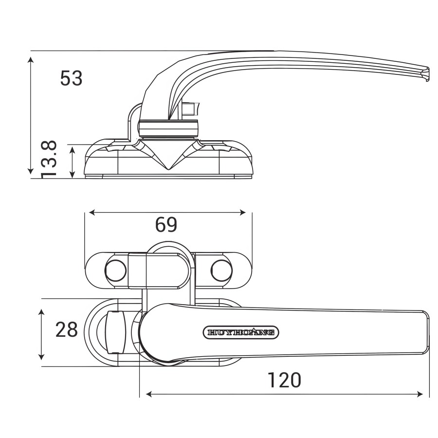 Bản vẽ Khóa tay nắm cửa sổ Huy Hoàng AP01 hệ Xingfa Sơn trắng