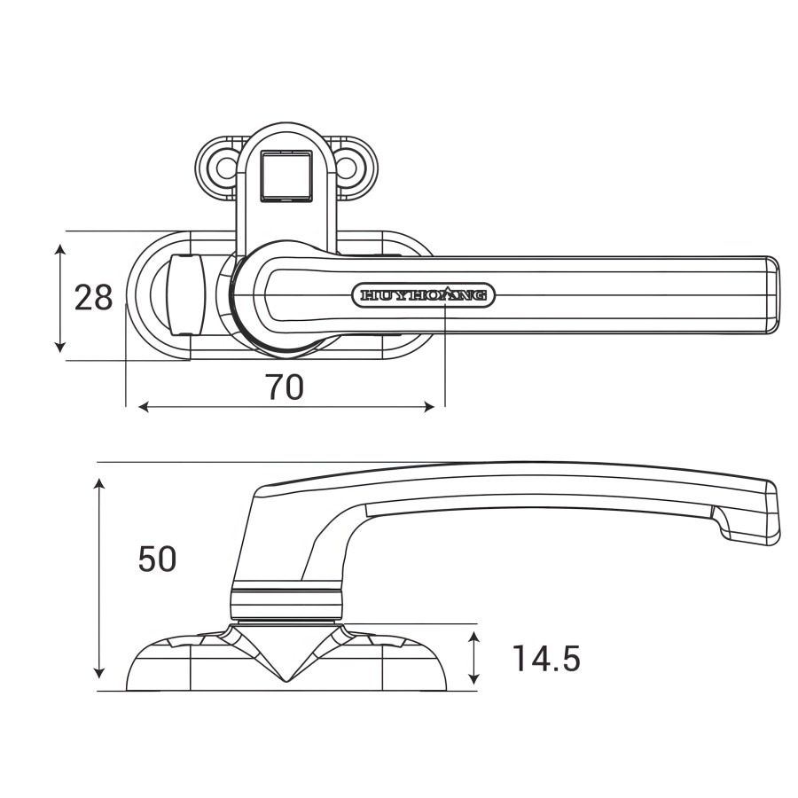 Bản vẽ Khóa tay nắm cửa sổ Huy Hoàng AP02 hệ 55 Sơn đen