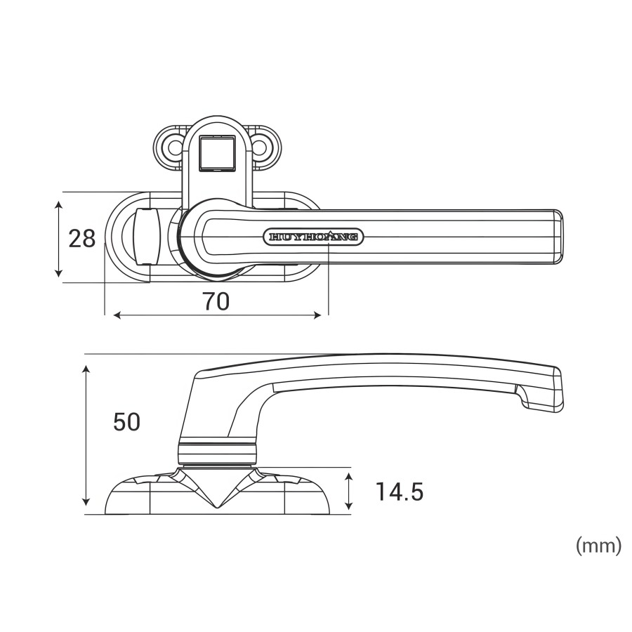 Bản vẽ Khóa tay nắm cửa sổ Huy Hoàng AP02 hệ 55 Sơn trắng
